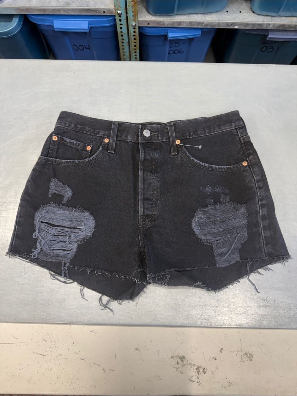 Levi's 501 Black Distressed High-Rise Denim Shorts